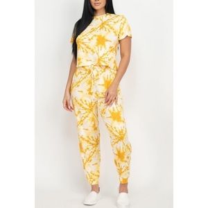 Cropped Top High Waisted Tie Dye Loungewear Set